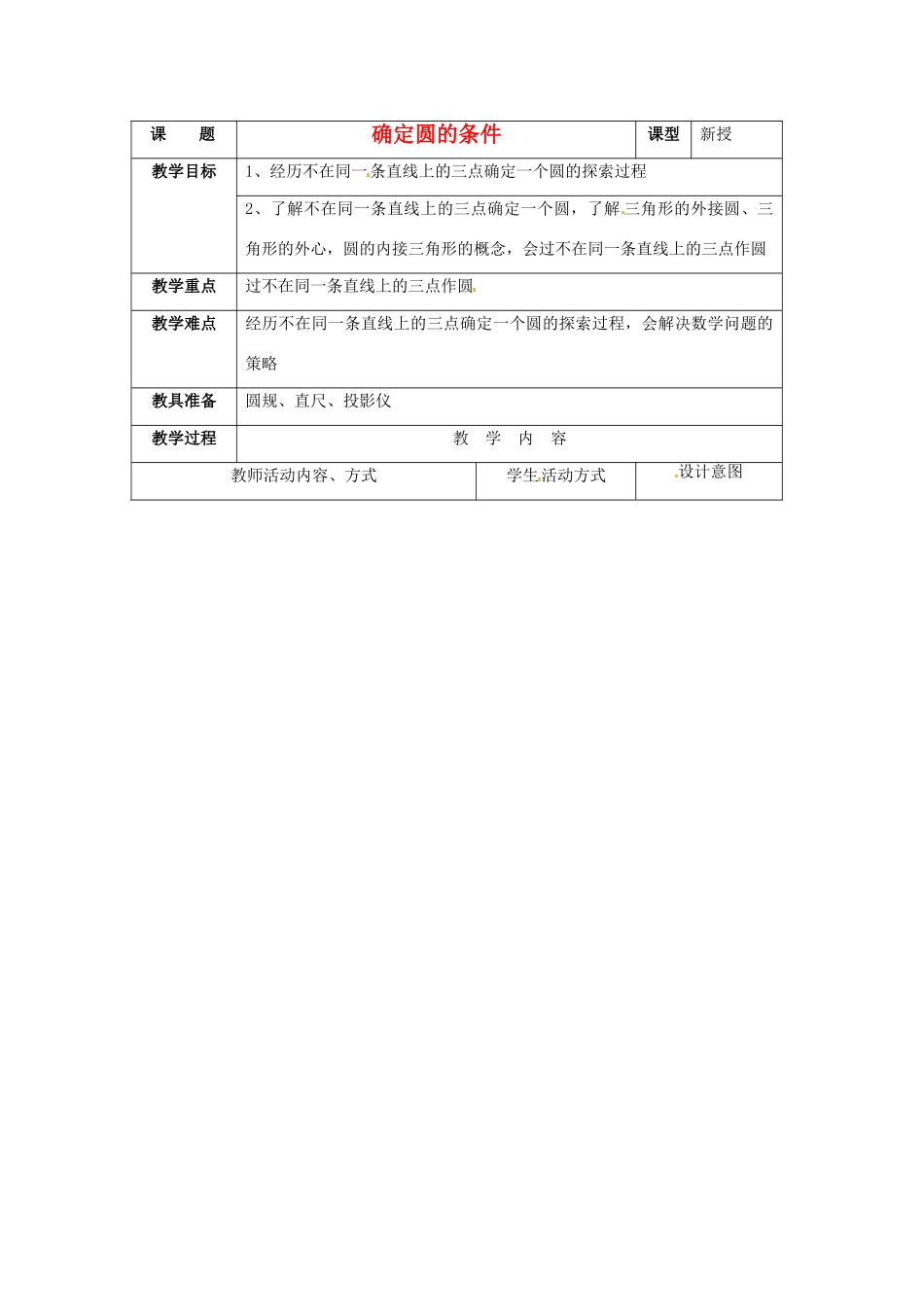 九年级数学上册 4.4确定圆的条件教案 苏科版_第1页
