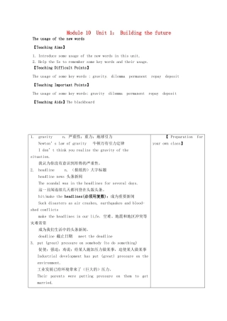 高中英语 Unit1 Building the future The usage of the new words教案 牛津译林版选修10-牛津版高二选修10英语教案