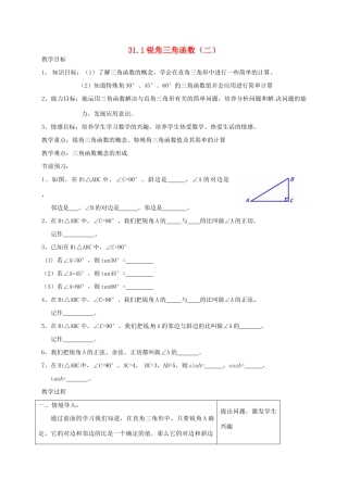 九年级数学上册 31.1 锐角三角函数教案2 冀教版-冀教版初中九年级上册数学教案