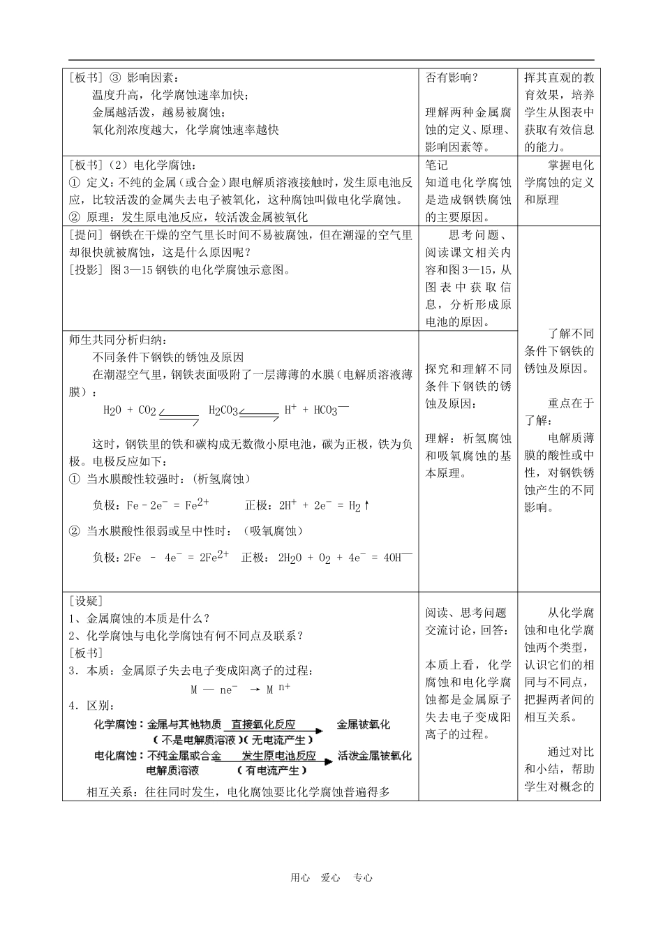 高中化学 第三章第二节 金属的腐蚀和防护教案1人教版必修1_第3页