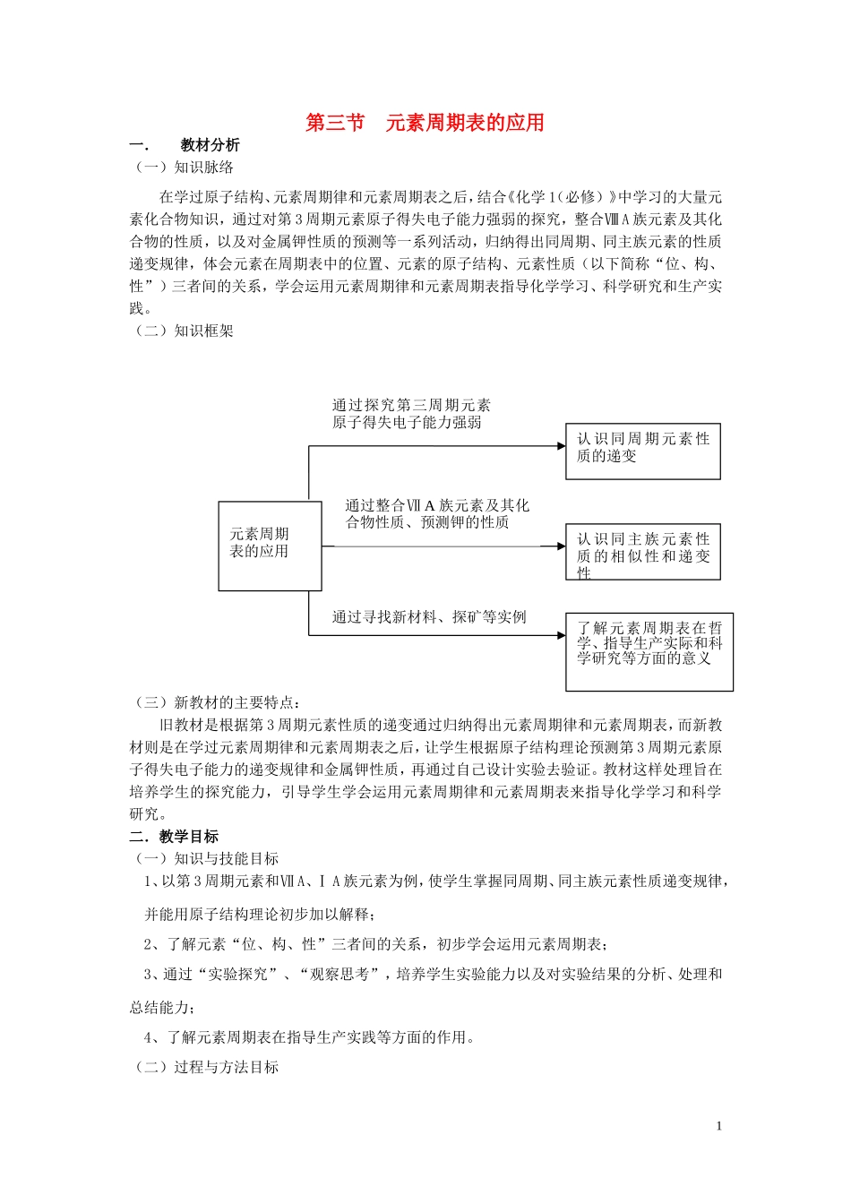 高中化学 1.3元素周期表的应用教案 鲁科版必修2-鲁科版高一必修2化学教案_第1页