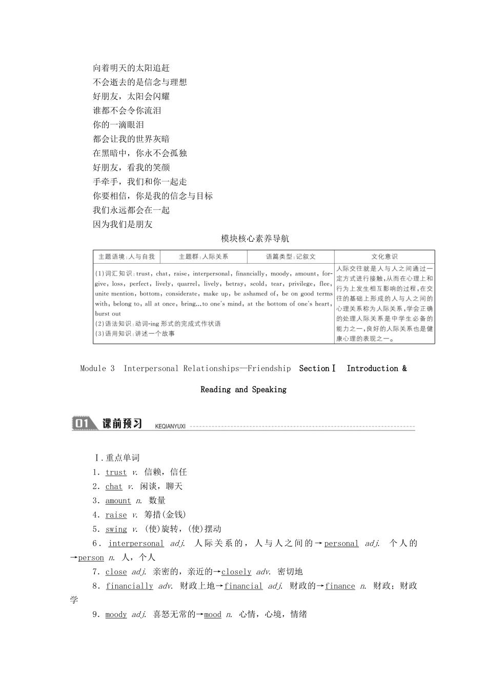 高中英语 Module 3 Interpersonal Relationships—Friendship SectionⅠ Introduction  Reading and Speaking教案 外研版选修6-外研版高二选修6英语教案_第2页