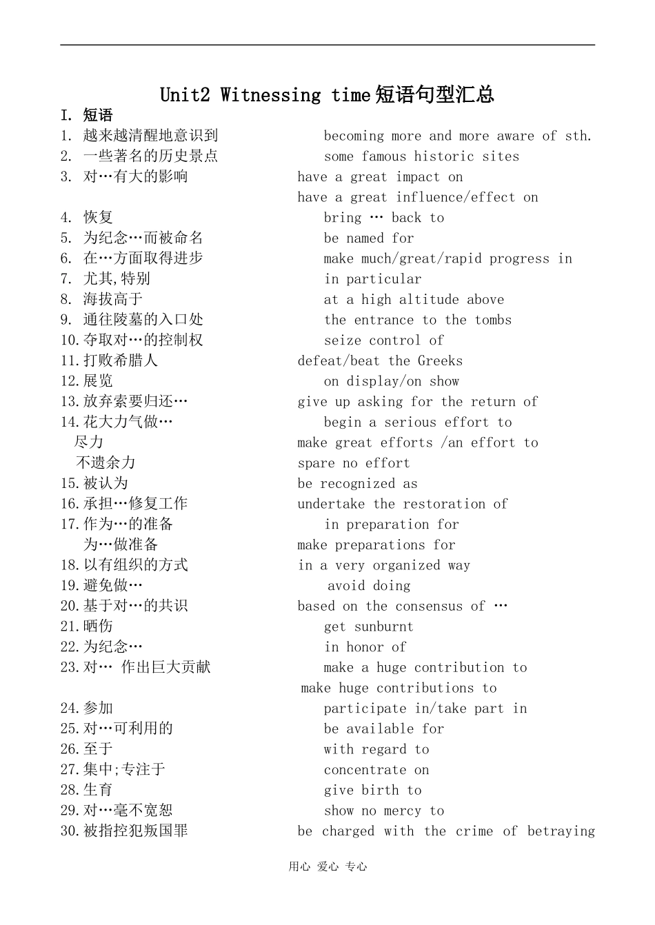 高中英语Unit2 Witnessing time 短语句型汇总牛津版选修9_第1页