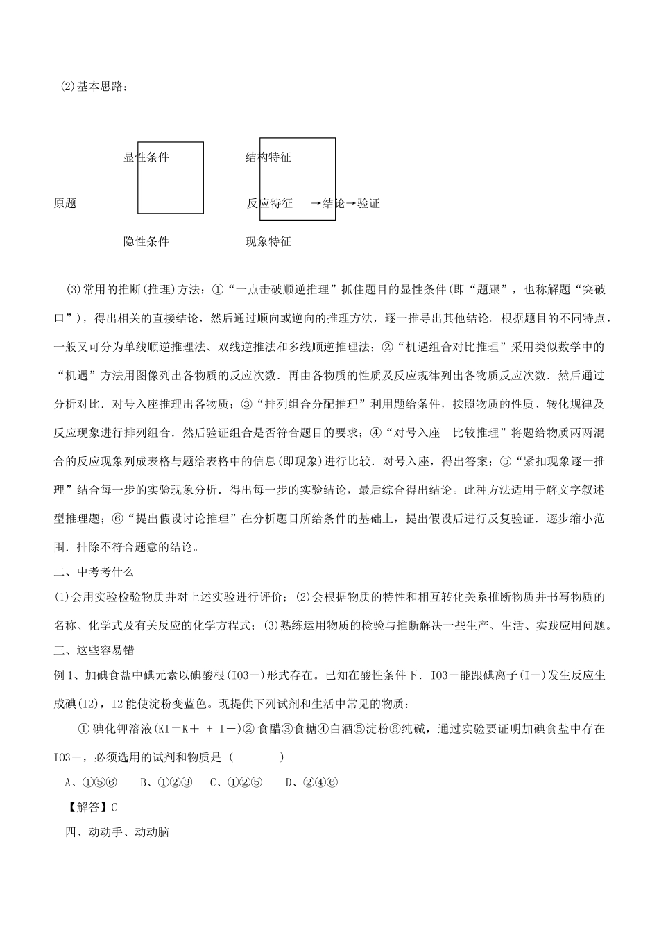 高中化学 第三单元 物质的检测 3.1 物质的检验教案 新人教版选修6-新人教版高二选修6化学教案_第2页