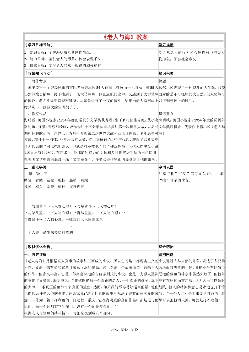 高中语文：1.3《老人与海》教案（3）（新人教版必修3）_第1页