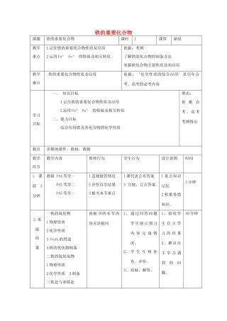 高中化学 第三章 金属及其化合物 3.2.5 铁的重要化合物教案 新人教版必修1-新人教版高一必修1化学教案