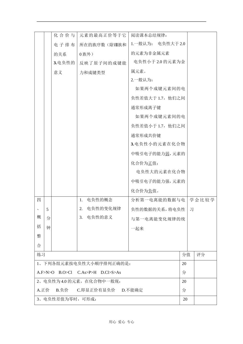 高中化学：1.3.2 元素的电负性及其变化规律 教案 鲁科版选修4 _第3页