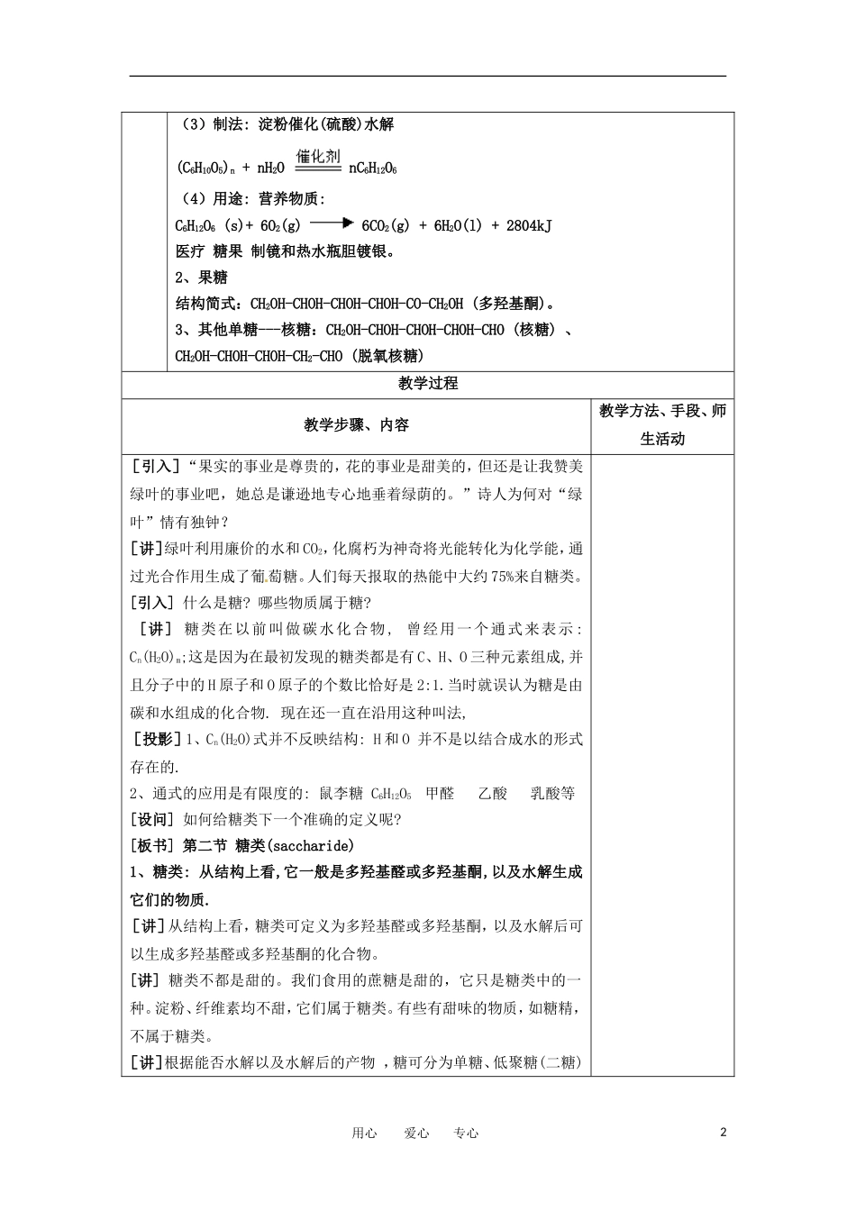 高中化学 4.2《糖类》教案 新人教版选修5_第2页
