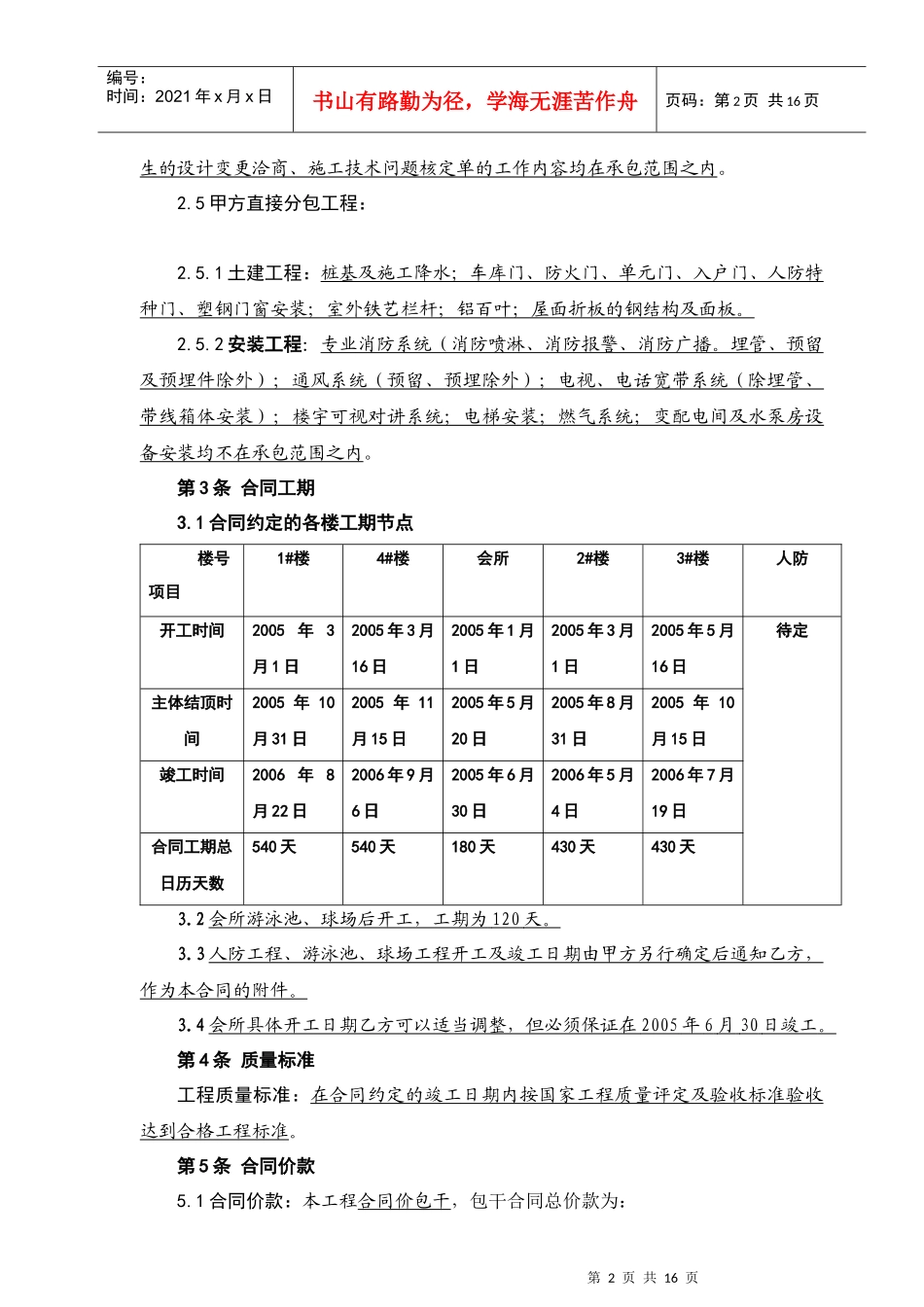 圣菲城一期工程施工合同协议书_第2页