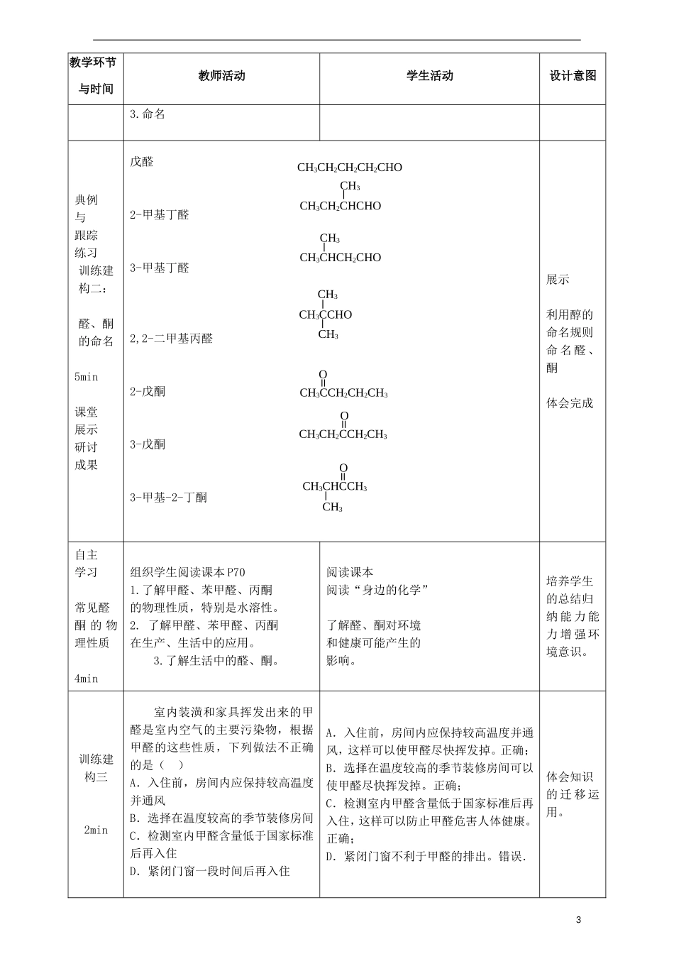 高中化学 第二章 官能团与有机化学反应 烃的衍生物 第三节 醛和酮 糖类（第1课时）常见的醛酮 醛酮的化学性质教案 鲁科版选修5-鲁科版高二选修5化学教案_第3页