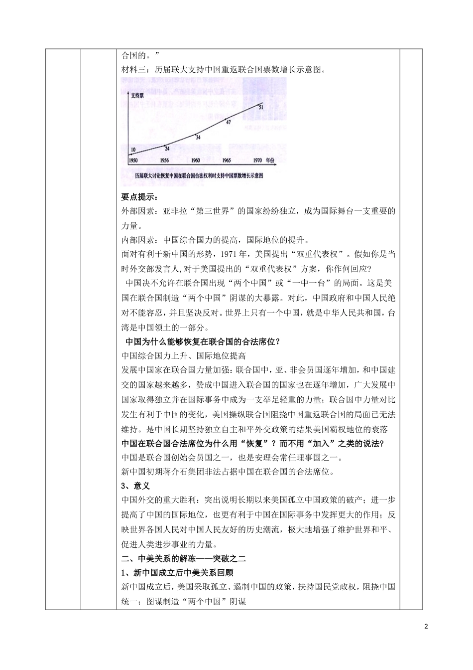 高中历史《外交关系的突破》教学设计 人民版必修1-人民版高一必修1历史教案_第2页
