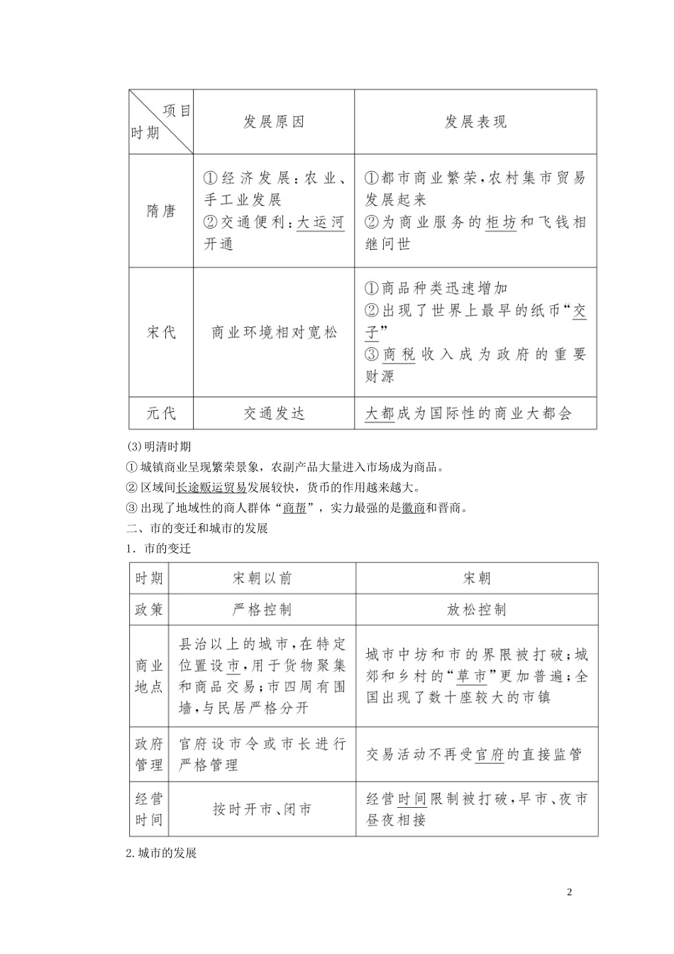 高中历史 第一单元 古代中国经济的基本结构与特点 第3课 古代商业的发展教案 新人教版必修2-新人教版高一必修2历史教案_第2页
