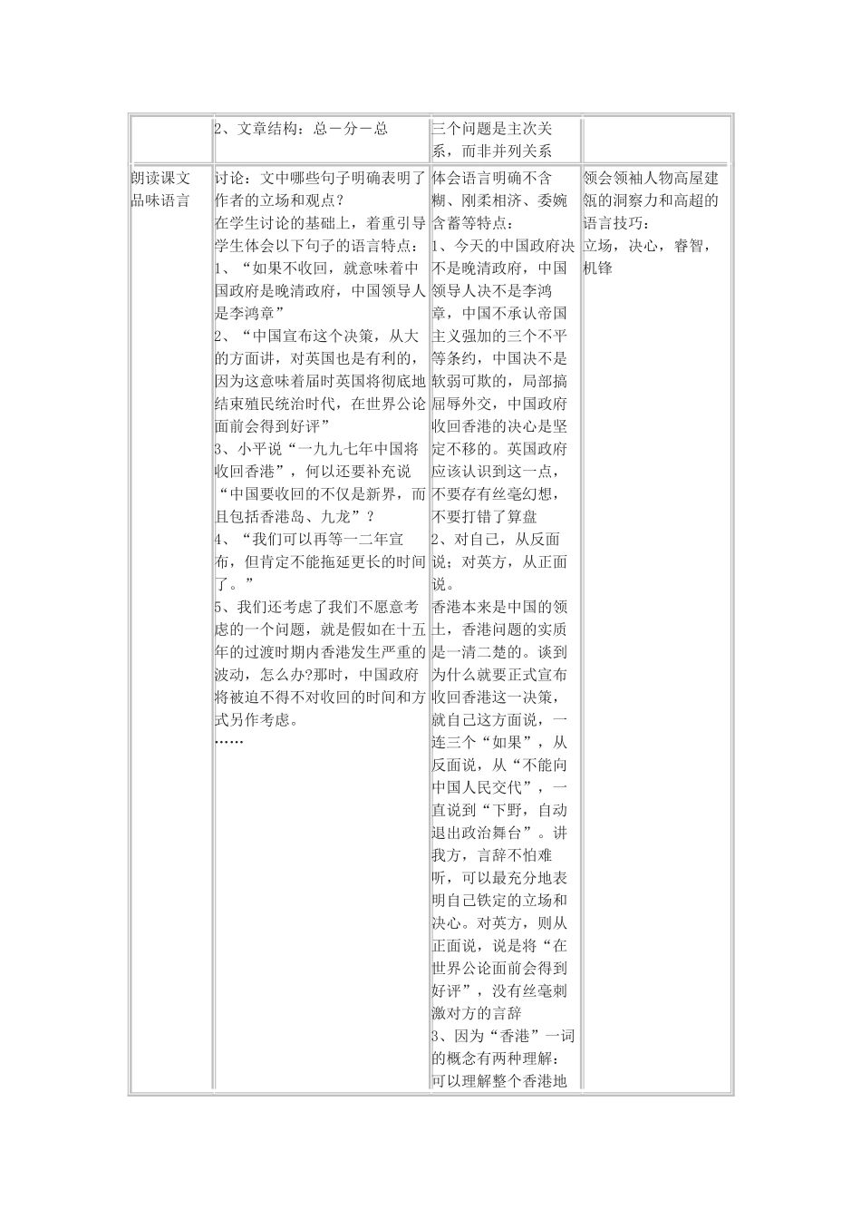 高中语文 1《我们对香港问题的基本立场》精品教案 北师大版必修1_第2页