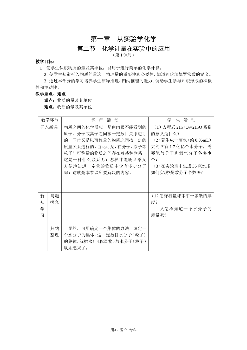 高中化学：1.2《化学计量在实验中的应用》教案——随堂练习（新人教版必修1）_第1页