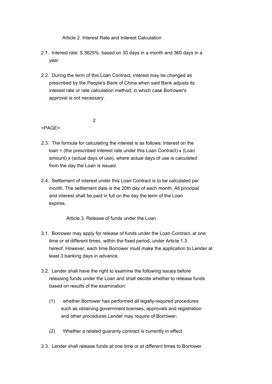 标准的银行贷款合同（英文）_第2页