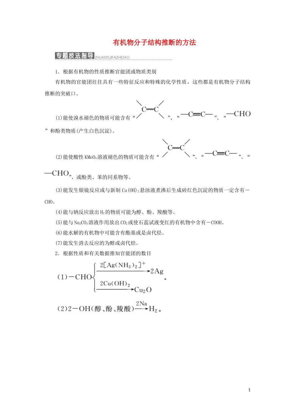 高中化学 第1部分 专题4 小专题大智慧（五）有机物分子结构推断的方法讲义（含解析）苏教版选修5-苏教版高二选修5化学教案_第1页