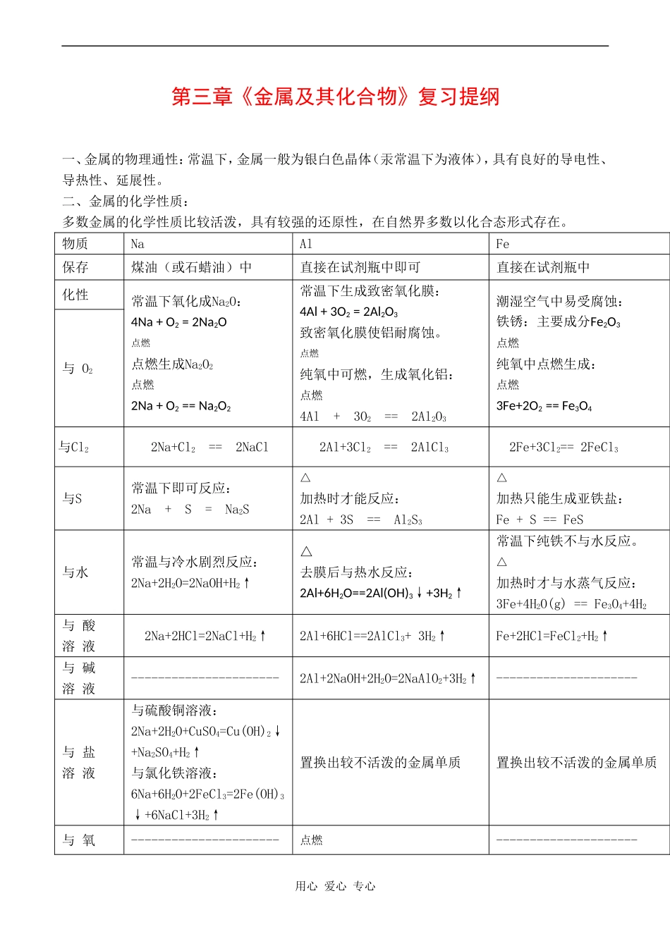 高中化学 第三章《金属及其化合物》教案人教版必修一_第1页