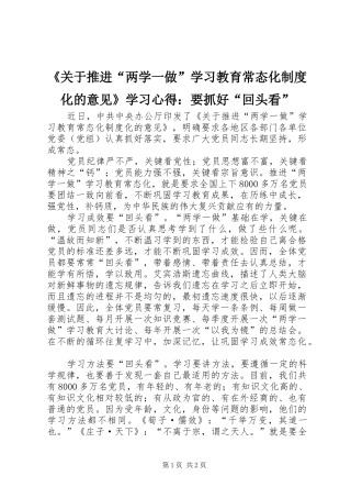 《关于推进“两学一做”学习教育常态化制度化的意见》学习心得：要抓好“回头看”