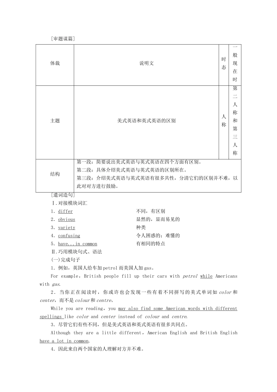 高中英语 Module 1 British and American English Section Ⅴ Guided Writing介绍性说明文（教师用书）教案 外研版必修5-外研版高二必修5英语教案_第2页
