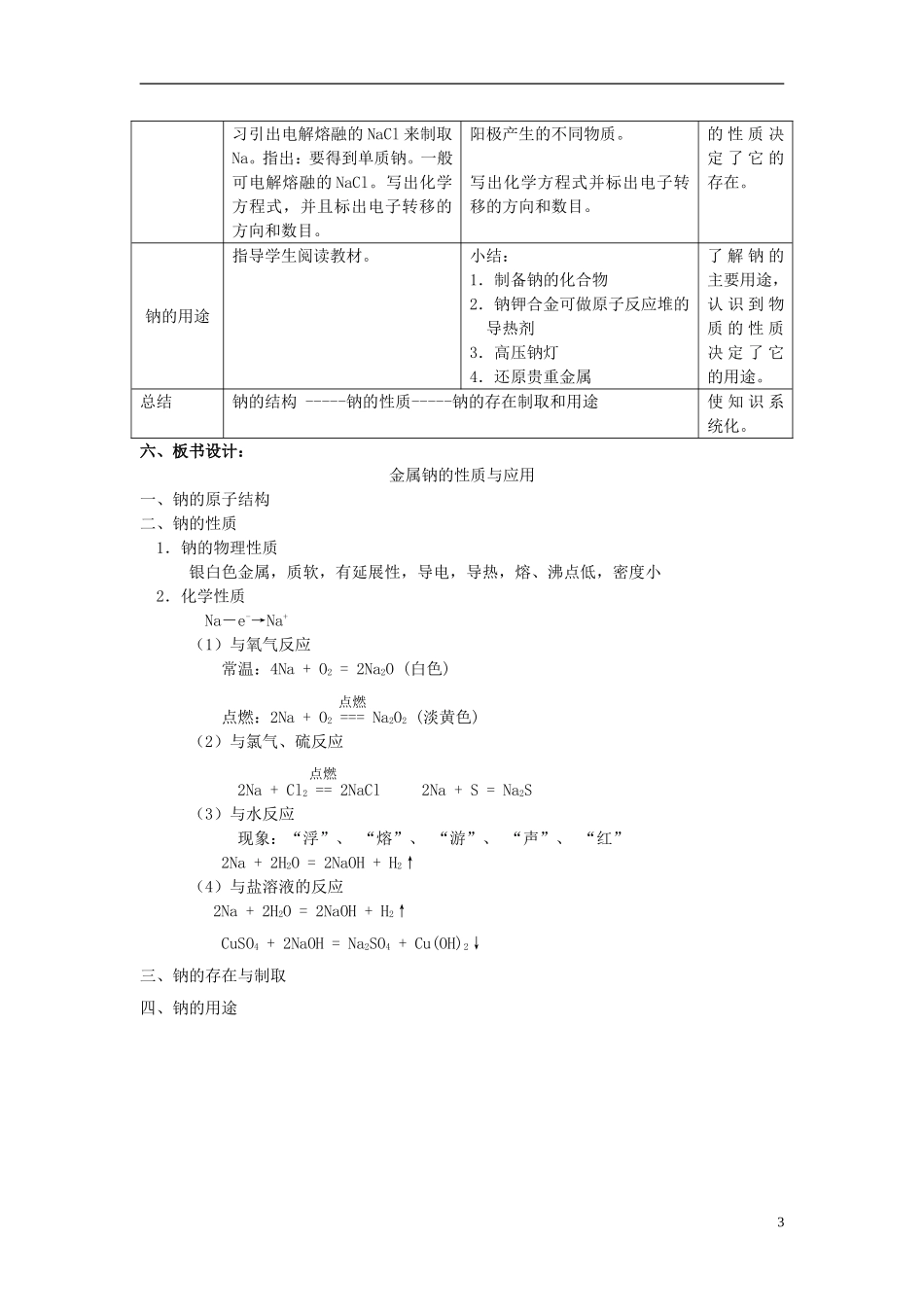 高中化学 《钠 镁及其化合物》（金属钠的性质及应用）教案2 苏教版必修1_第3页
