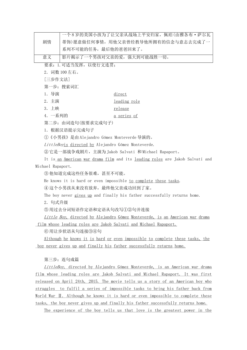 高中英语 Module 6 War and Peace Section Ⅴ Writing—写电影评论教案（含解析）外研版选修6-外研版高二选修6英语教案_第2页