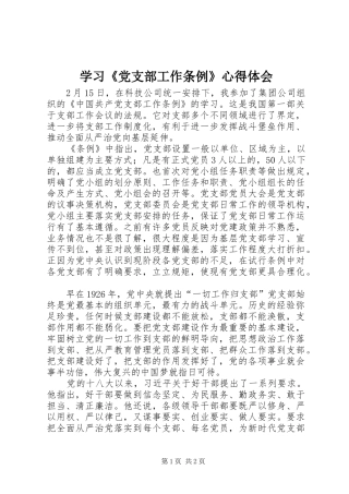 学习《党支部工作条例》心得体会