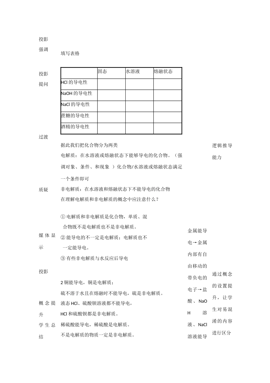 高中化学 第2章 元素与物质世界 第2节 电解质教学设计2 鲁科版必修1-鲁科版高一必修1化学教案_第3页