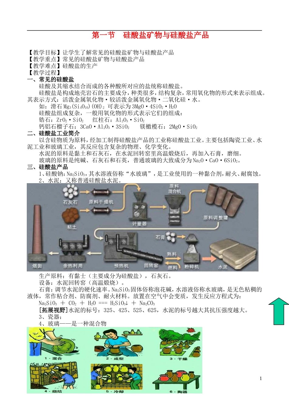 高中化学 第一节  硅酸盐矿物与硅酸盐产品教案 苏教版必修1_第1页