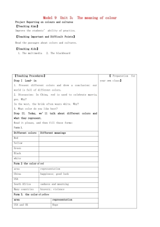 高中英语 Unit3 The meaning of colour Project Reporting on colours and cultures教案 牛津译林版选修9-牛津版高二选修9英语教案