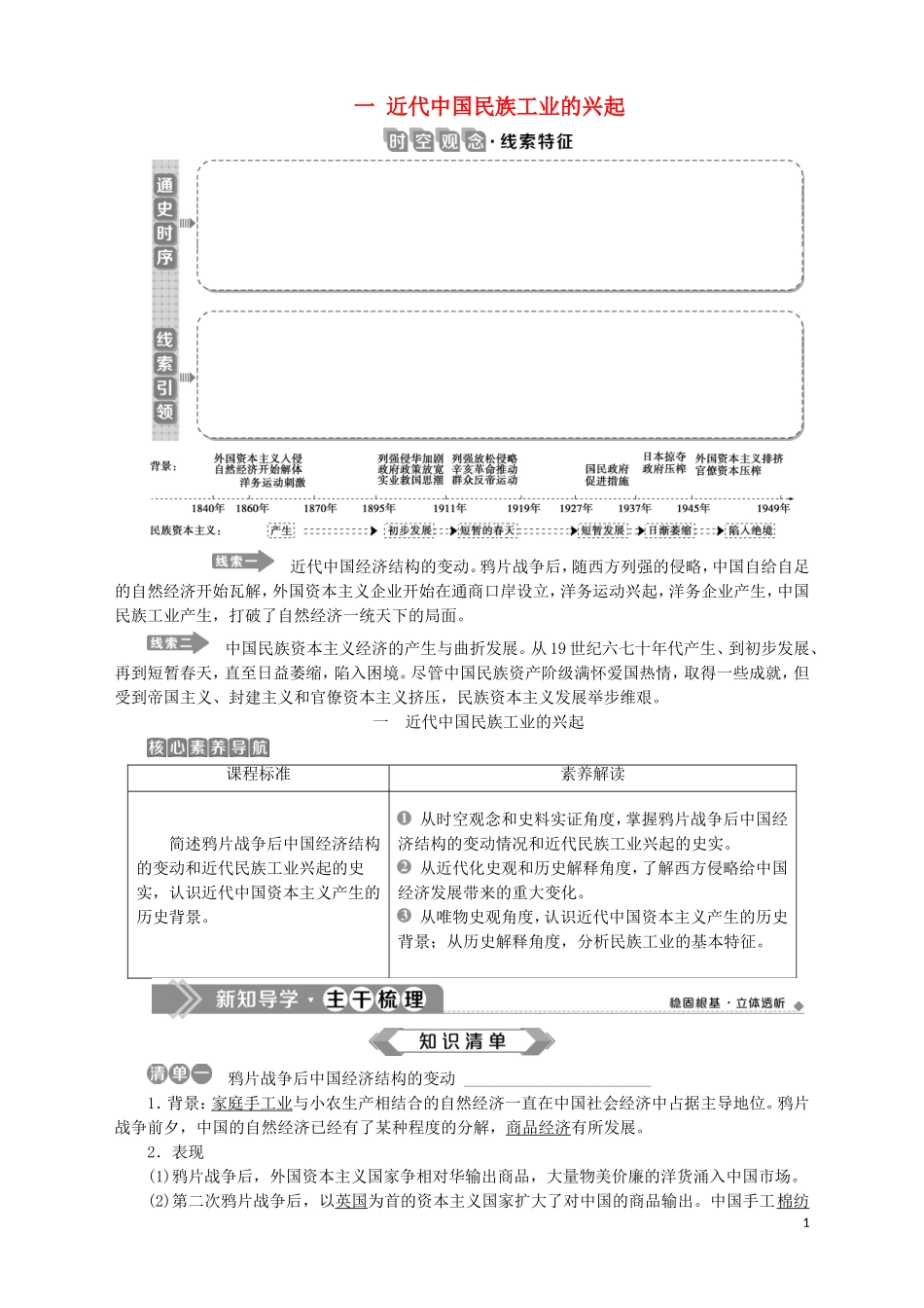 高中历史 专题二 近代中国资本主义的曲折发展 一 近代中国民族工业的兴起教案 人民版必修2-人民版高一必修2历史教案_第1页