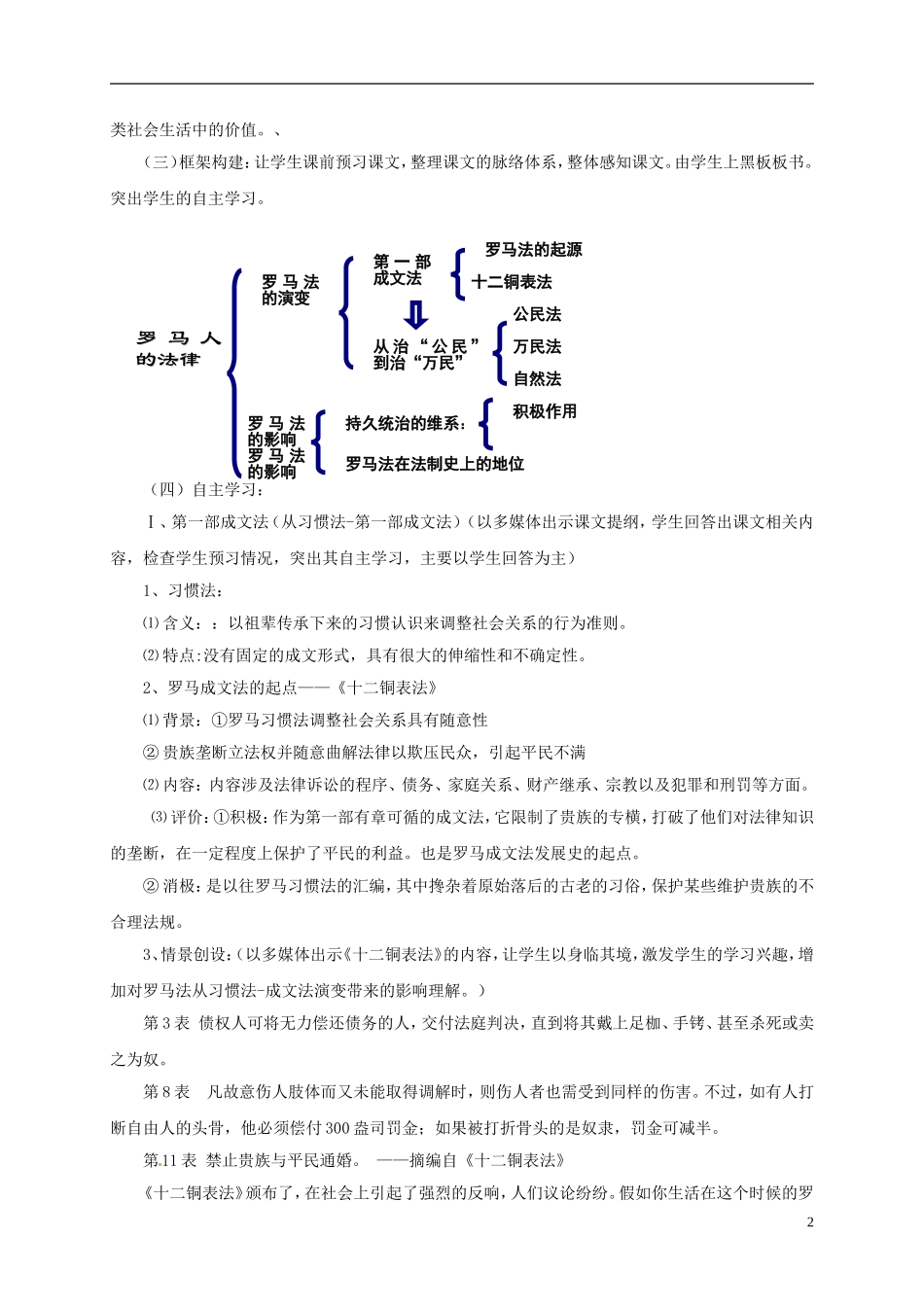 高中历史 罗马人的法律教案 人民版必修1-人民版高一必修1历史教案_第2页