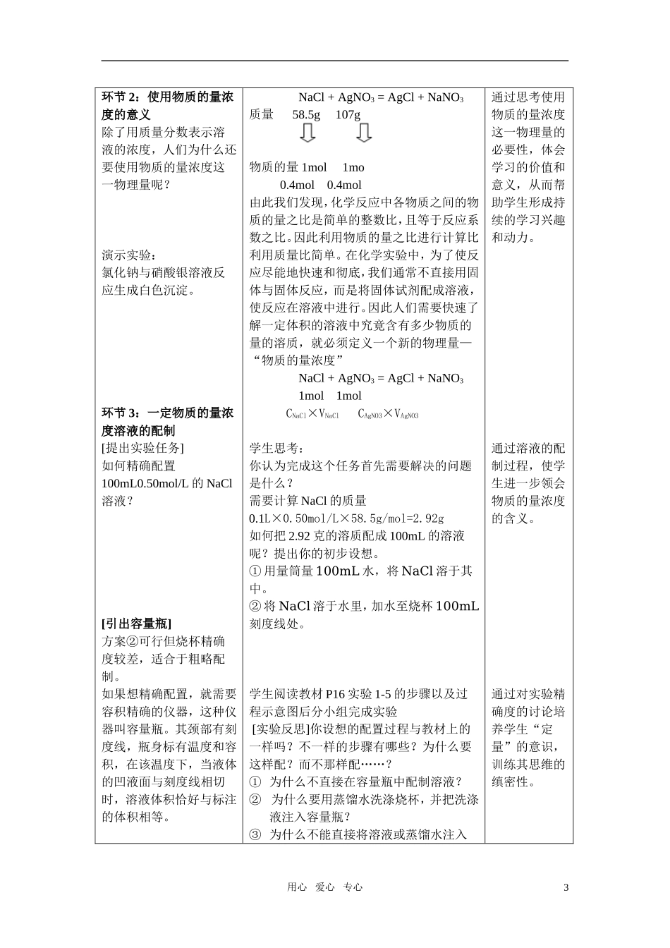 高中化学 物质的量浓度教学设计 人教版_第3页