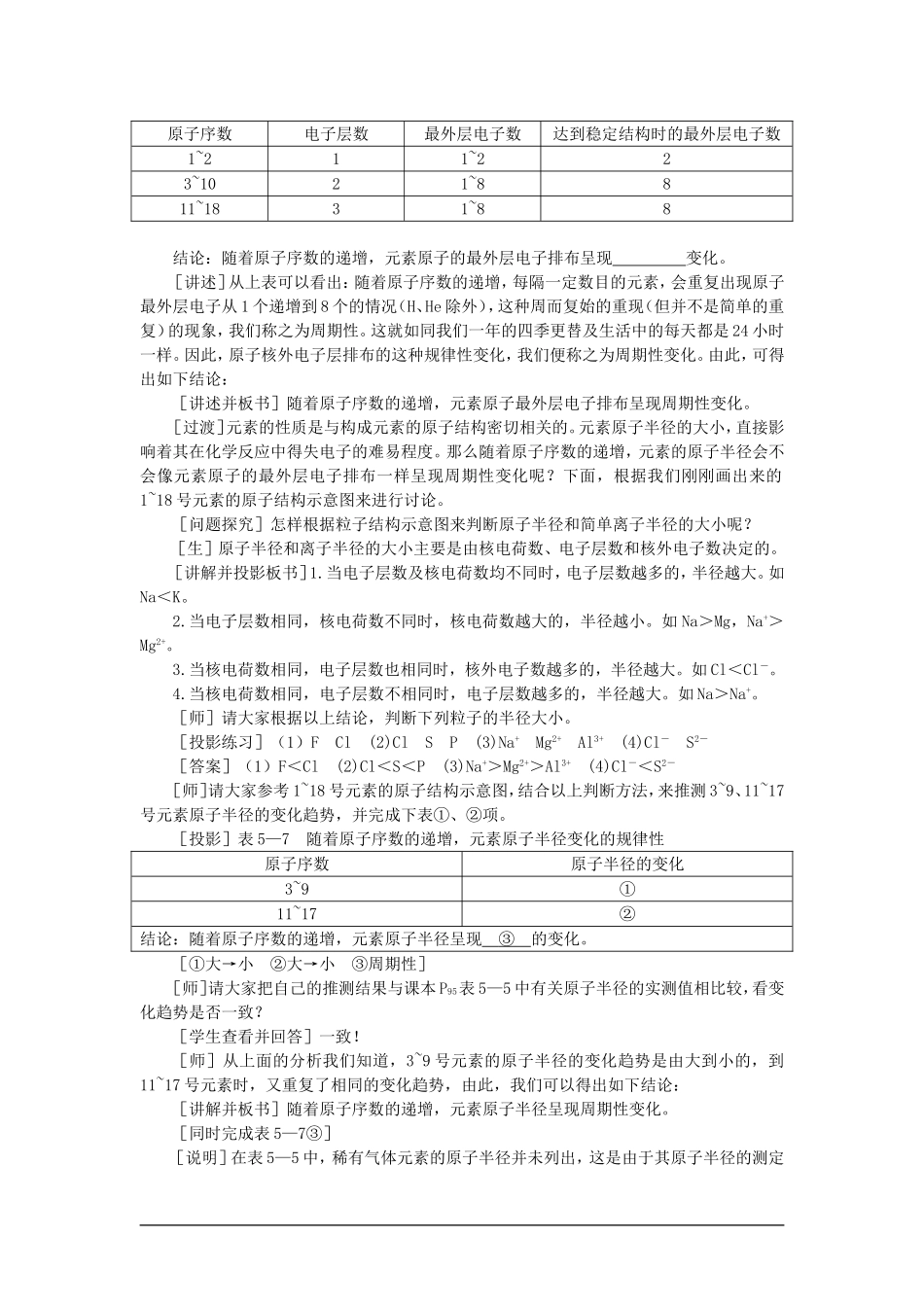 高中化学（大纲版）第一册 第五章  物质结构  元素周期律 第二节元素周期律(第一课时)_第2页