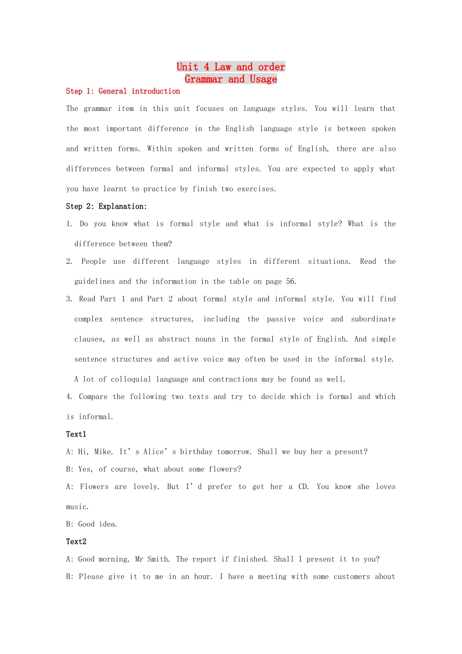 高中英语 Unit4 law and order-grammar and usage精品教案 牛津译林版选修10_第1页