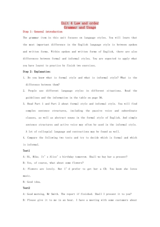 高中英语 Unit4 law and order-grammar and usage精品教案 牛津译林版选修10