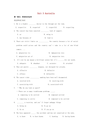 高中英语 Unit3 Australia 单元测试卷 新人教版选修9