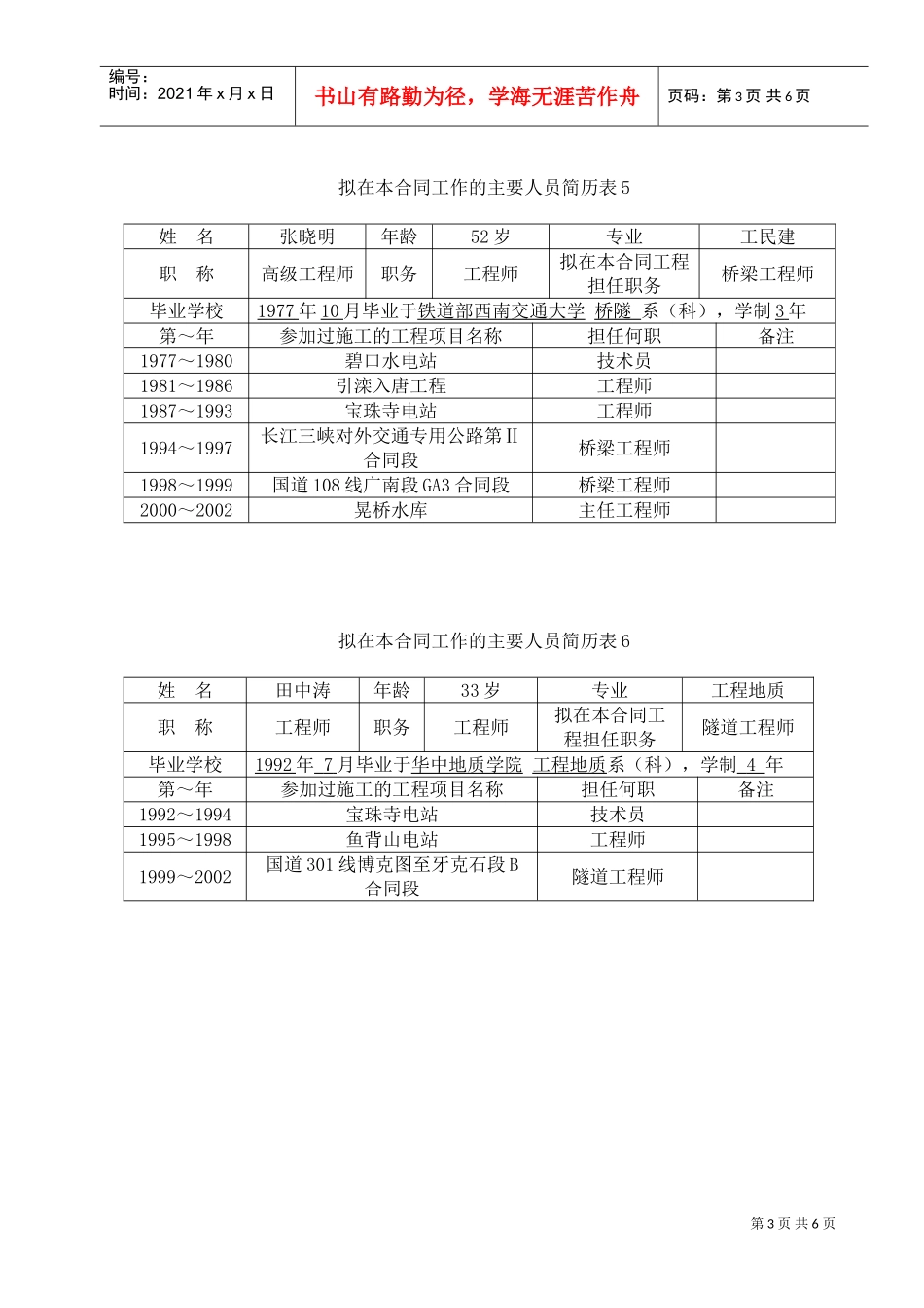 表8拟投入本合同的主要技术及管理人员简介(DOC6页)_第3页