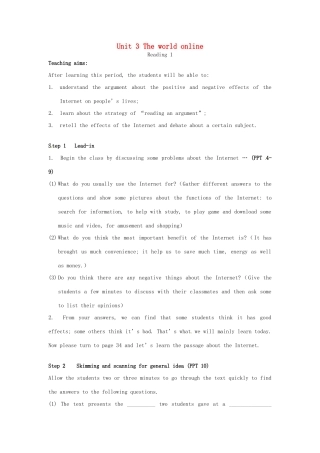 高中英语 Unit3 Reading教案1 牛津译林版选修7-牛津版高二选修7英语教案