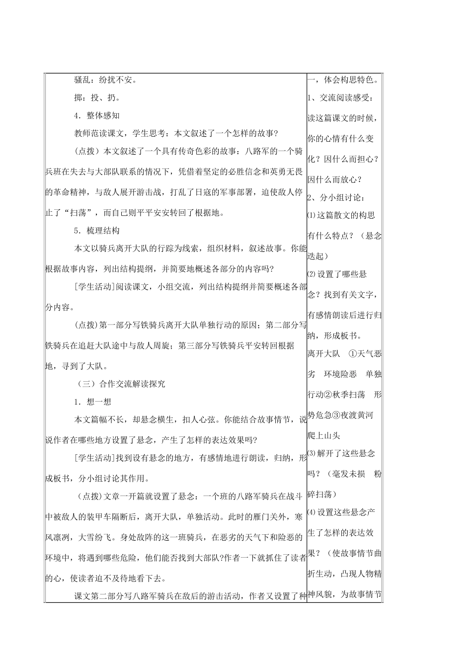 八年级语文下册 第一单元 第3课《铁骑兵》教案 语文版-语文版初中八年级下册语文教案_第3页