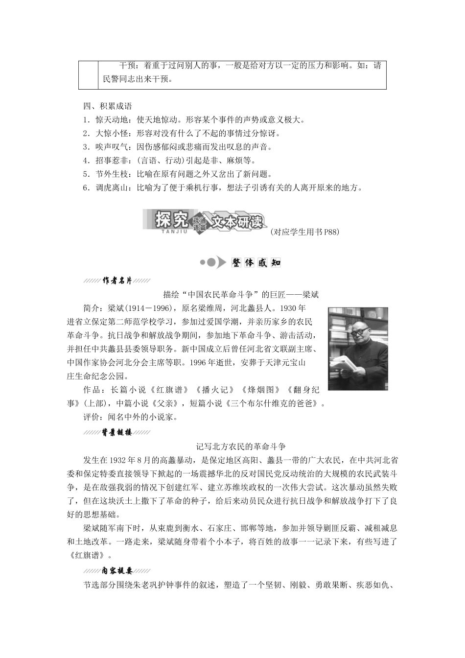 高中语文 第九单元 第17课《红旗谱》朱老巩护钟讲义 新人教版选修《中国小说欣赏》-新人教版高二《中国小说欣赏》语文教案_第2页