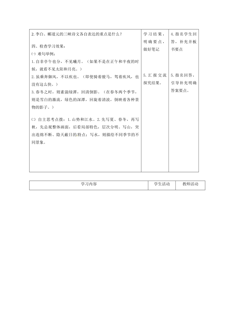 甘肃省酒泉市瓜州二中八年级语文下册《三峡》第二课时教案2 北师大版_第2页