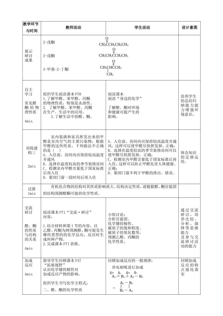 高中化学 第2章 第3节 醛和酮、糖类 第1课时 常见的醛酮 醛酮的化学性质教案 鲁科版选修5-鲁科版高二选修5化学教案_第3页
