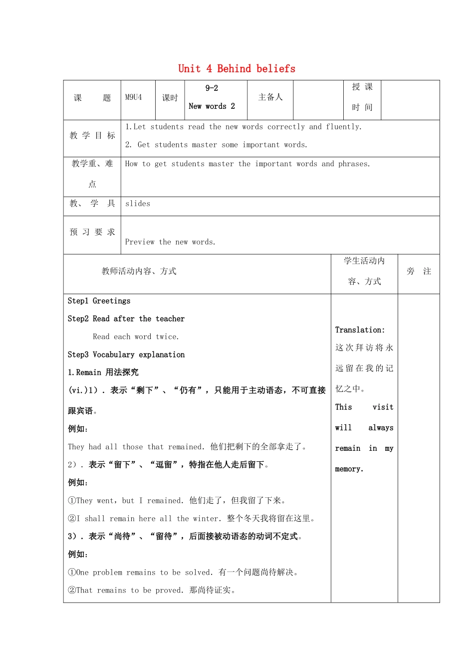 高中英语 Unit 4《Behind beliefs-New words》教案2 牛津译林版选修9_第1页