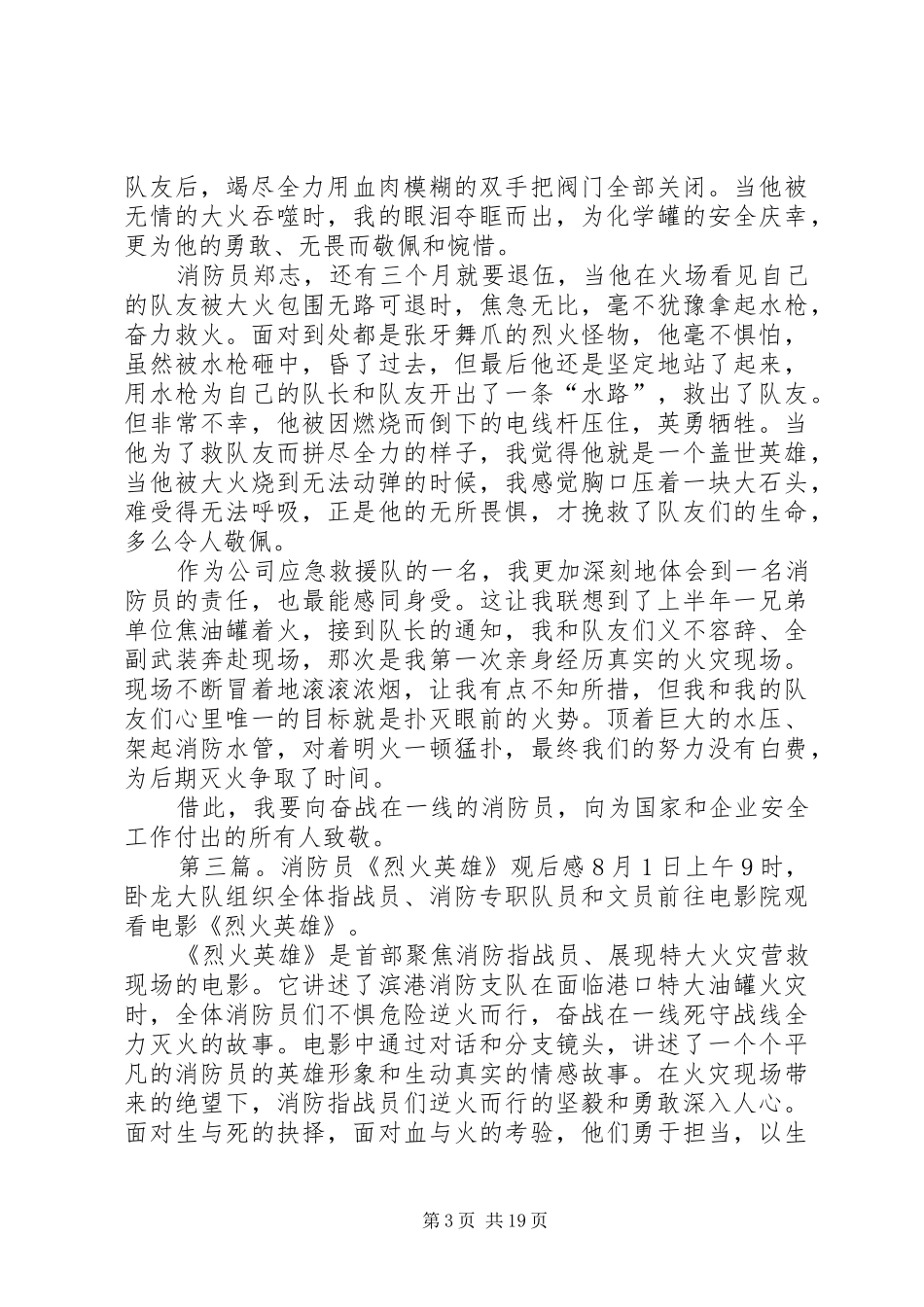 消防员观看《烈火英雄》心得体会_第3页