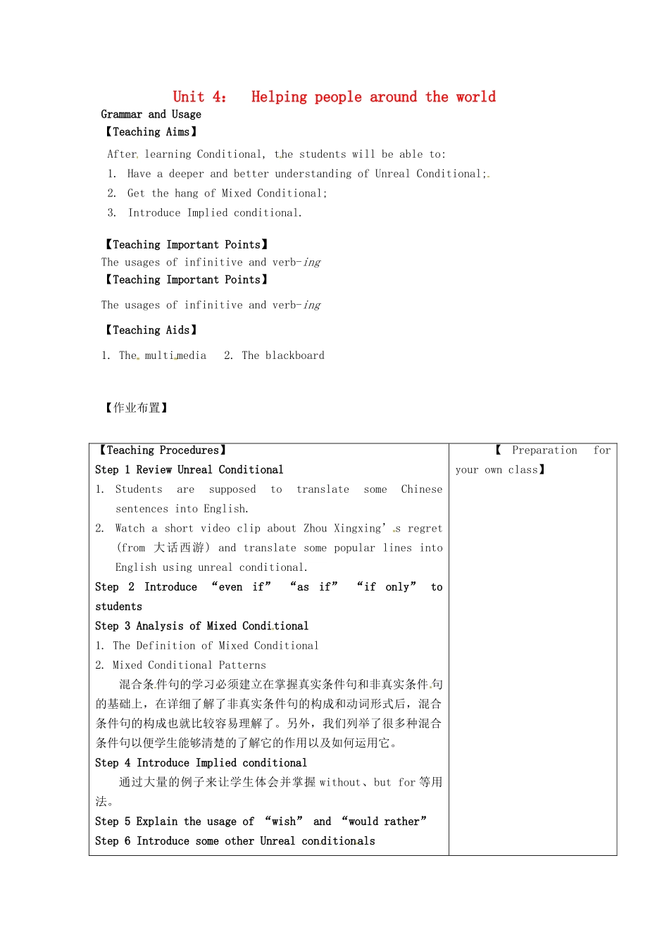 高中英语《Unit4 Helping people around the world》Grammar and Usage教案 牛津译林版选修6-牛津版高二选修6英语教案_第1页