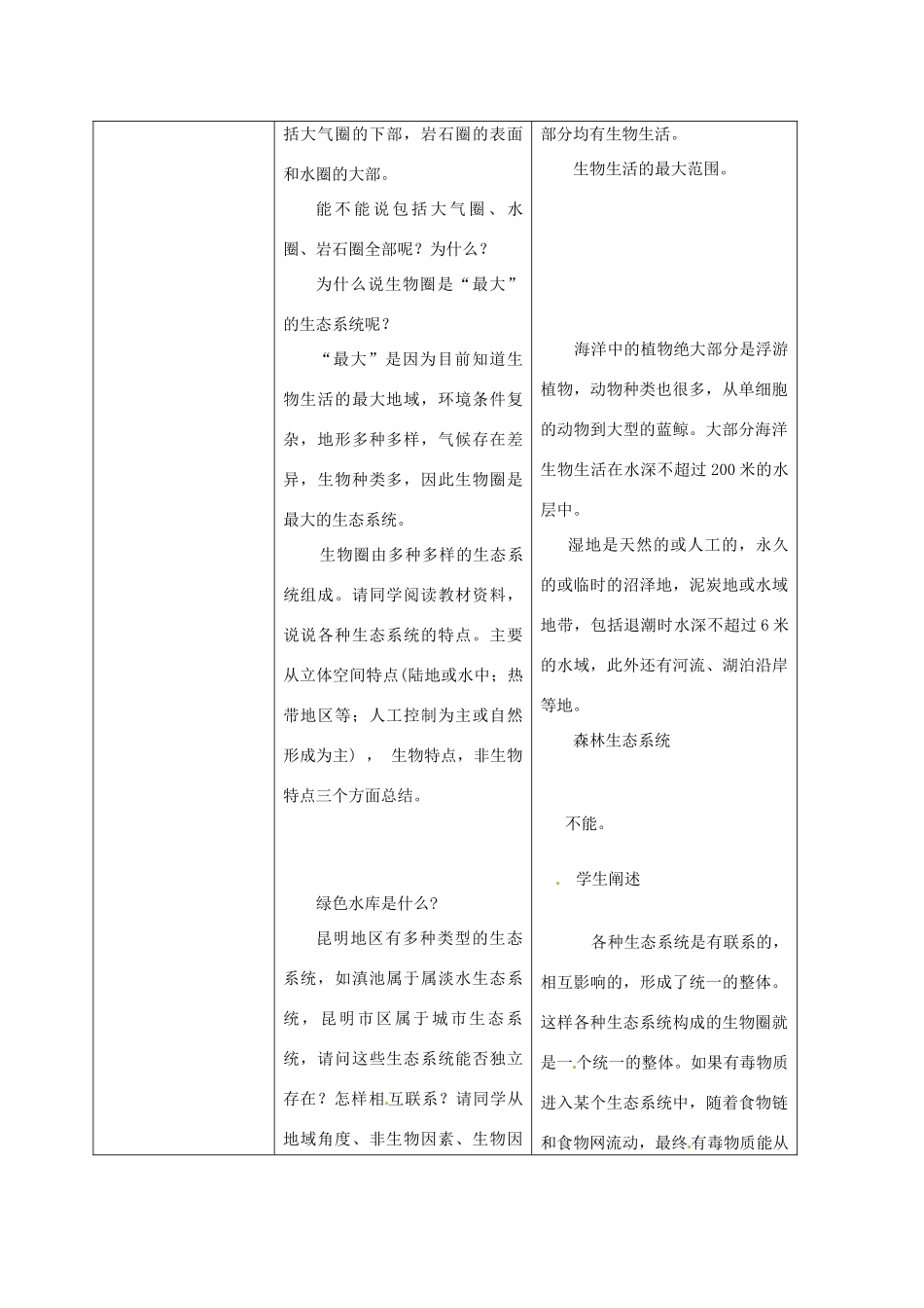 云南省师范大学五华区实验中学七年级生物上册 1.2.3 生物圈是最大的生态系统教学设计 （新版）新人教版_第2页