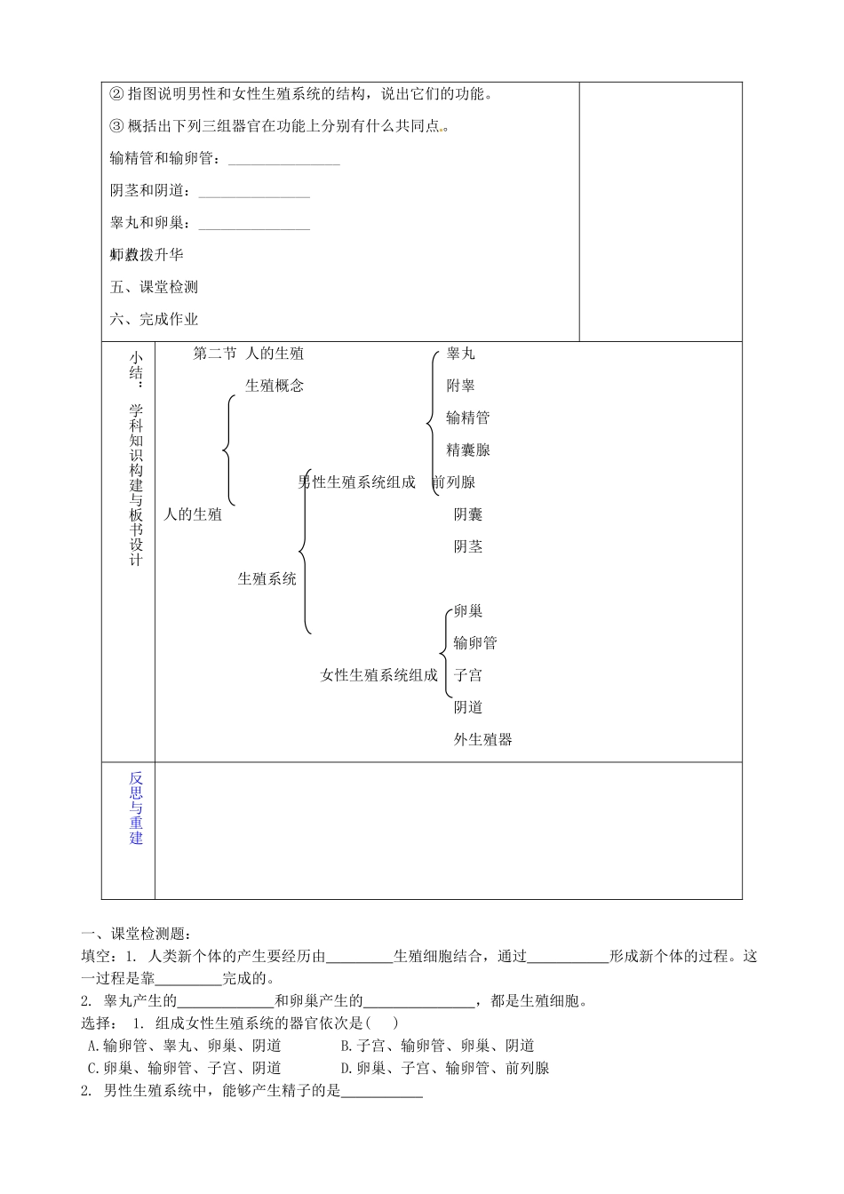 山东省淄博市临淄区第八中学七年级生物下册 1.2 人的生殖教案1 新人教版_第2页