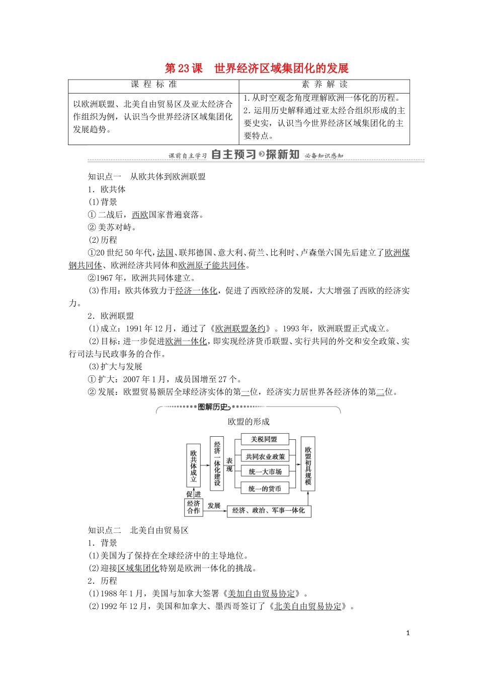 高中历史 第8单元 当今世界经济的全球化趋势 第23课 世界经济区域集团化的发展（教师用书）教案 北师大版必修2-北师大版高一必修2历史教案_第1页