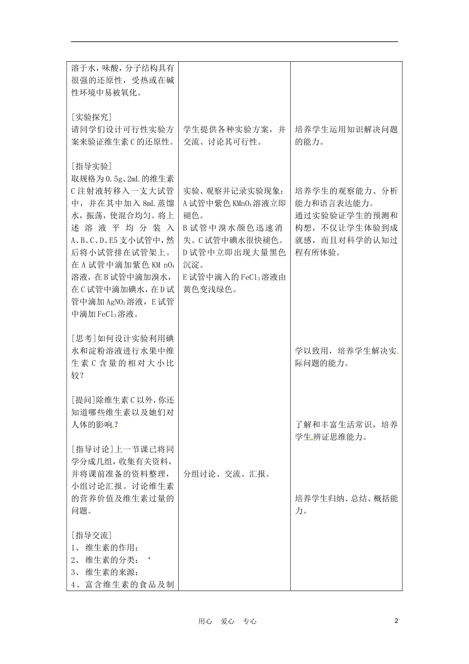 高中化学 1.4《维生素和微量元素》教案 新人教选修1_第2页