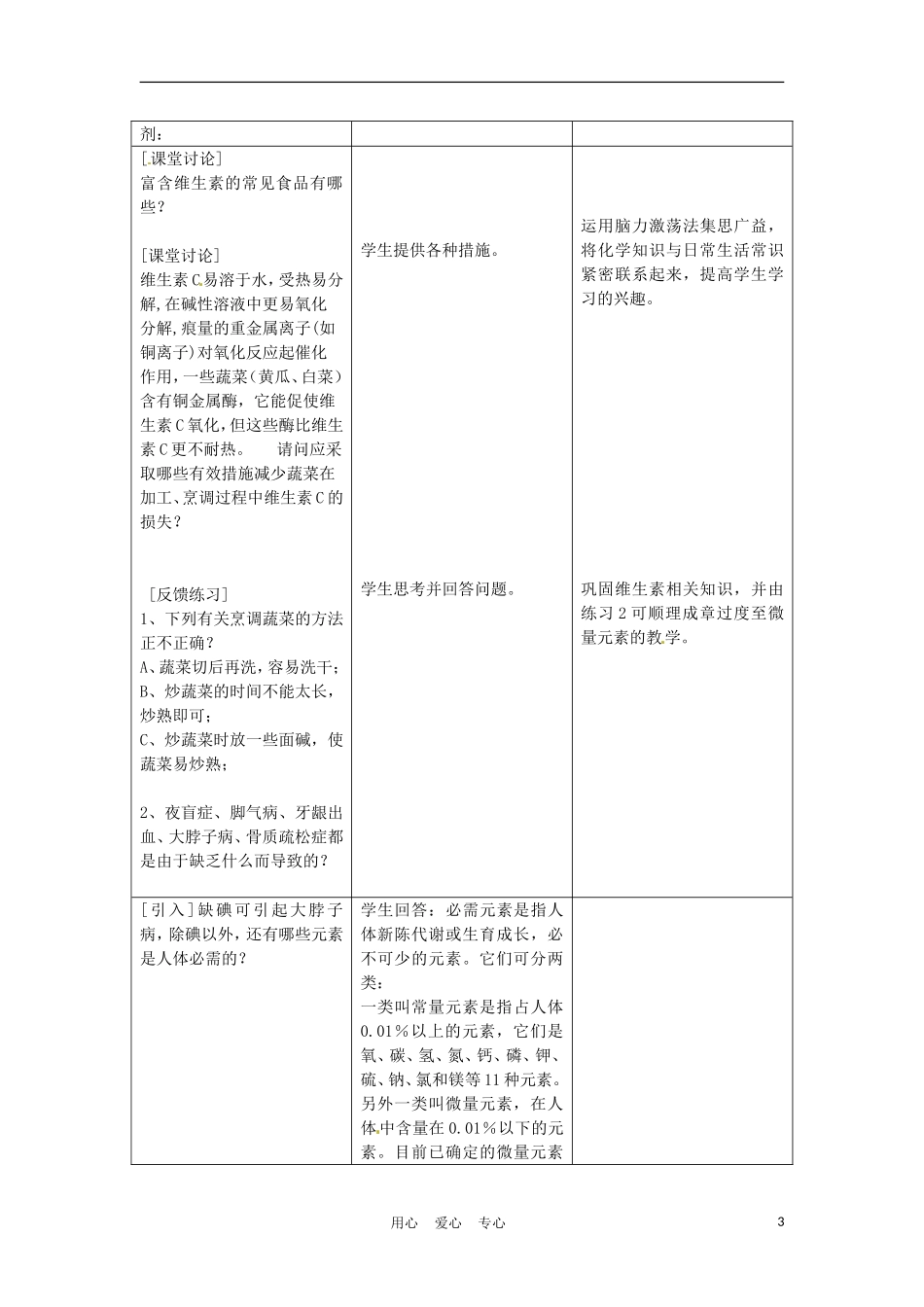 高中化学 1.4《维生素和微量元素》教案 新人教选修1_第3页
